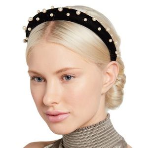 Jennifer Behr Sascha Black Velvet Headband with Pearlescent Beads